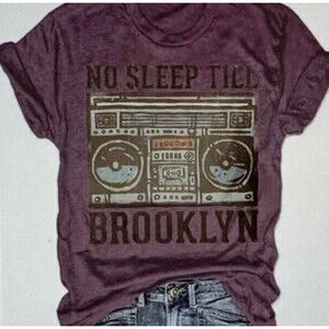 Purple No Sleep Till Brooklyn Music Graphic Cotton Crew Neck T-Shirt S